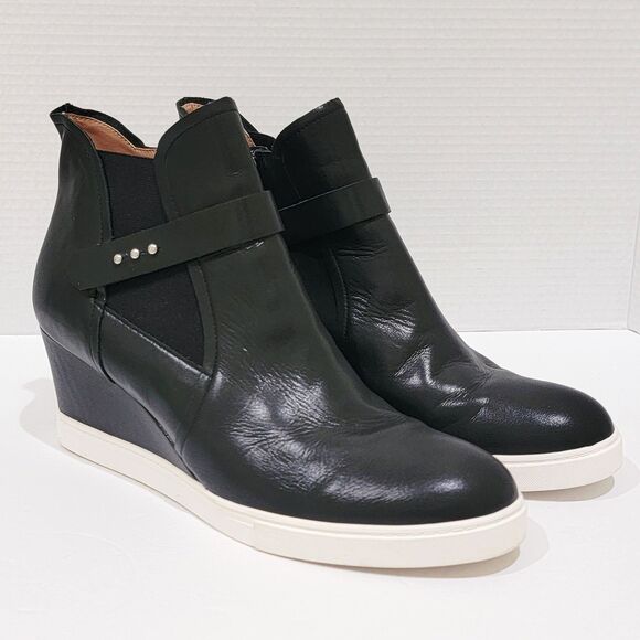 Linea Paolo Freshton Womens High Top Sneaker Size 12 M Black Leather Wedge Boots - Picture 2 of 13